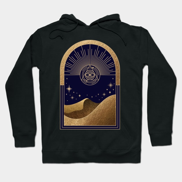 Mystical golden frame minimal style magical occult mystic elements evil eye stars and hills poster Hoodie by Modern Art